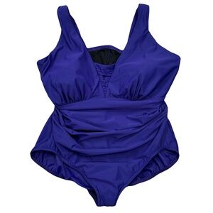 Miraclesuit Lisbeth NWT Purple Ruched One Piece Swimsuit Size 22W